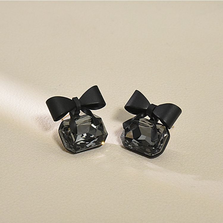 Black Bow Crystal Stud Earrings