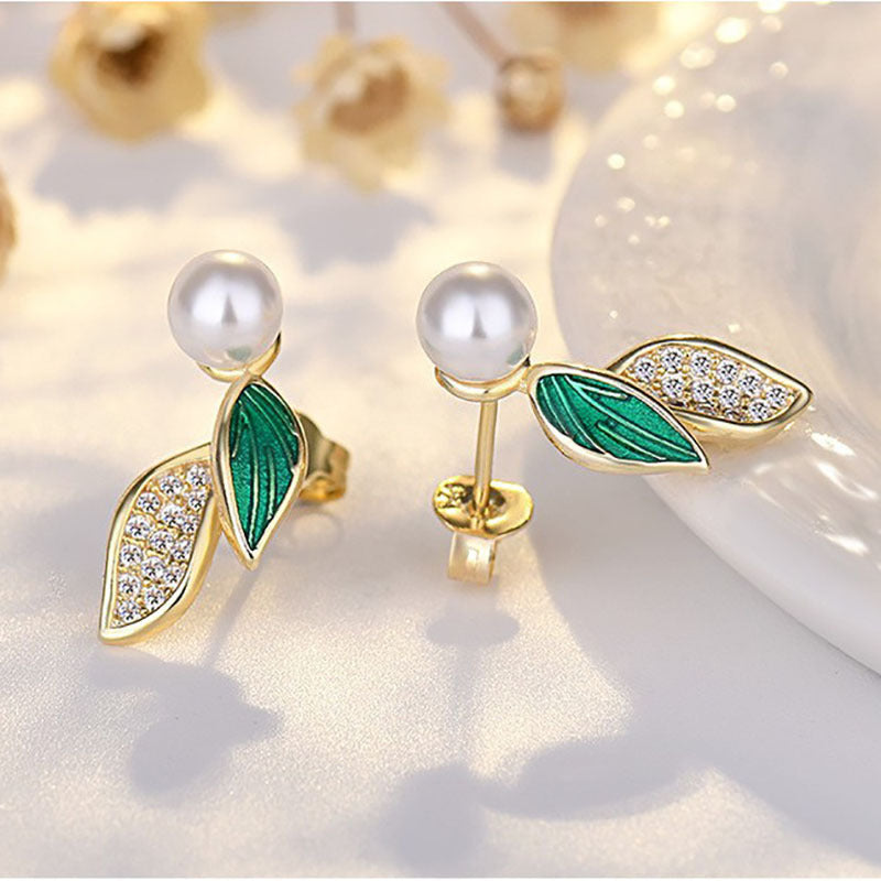 Leaf stud earrings gold-plated color retention wholesale