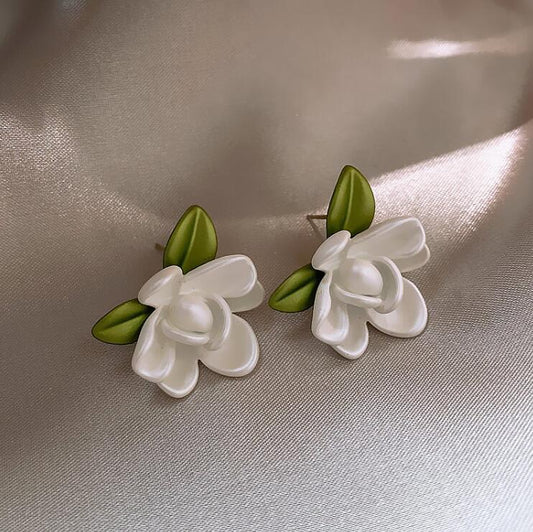 925 silver needle super fairy gardenia stud earrings