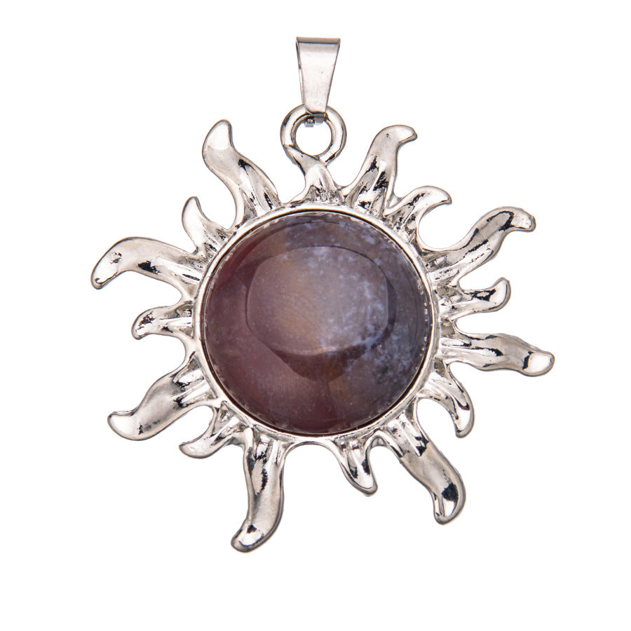 Sunflower alloy round ring inlaid crystal pendant