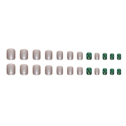 Short Dark Green Aurora Glitter Square Fake Nails