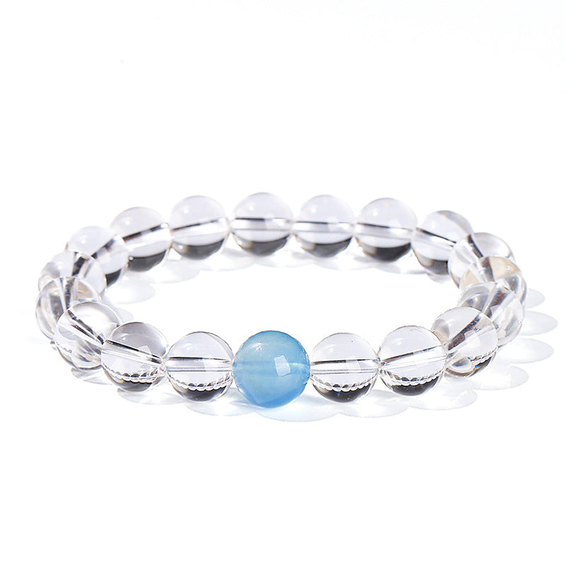 7A Natural White Crystal Aquamarine Top Bead Bracelet