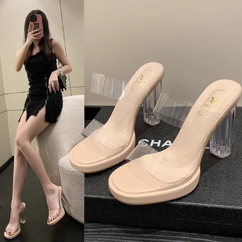 Transparent crystal high heel cool slippers