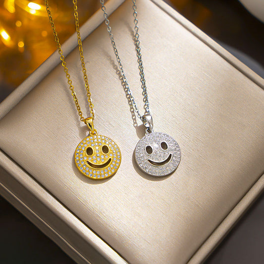 Korean Style Smiley Face Pendant Necklace Stainless Steel