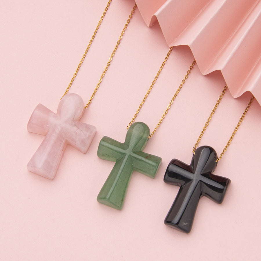 Agate Cross Pendant Stainless Steel Pendant Necklace