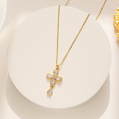 Four-Leaf Clover Necklace with Crown Pendant - Celebrity Style