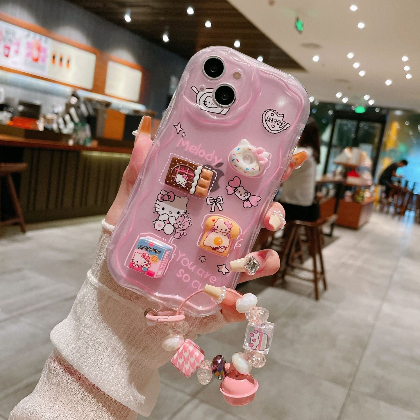 3D Wavy Doll Case iPhone15 Pro 13 Melody Bell Pendant Cover