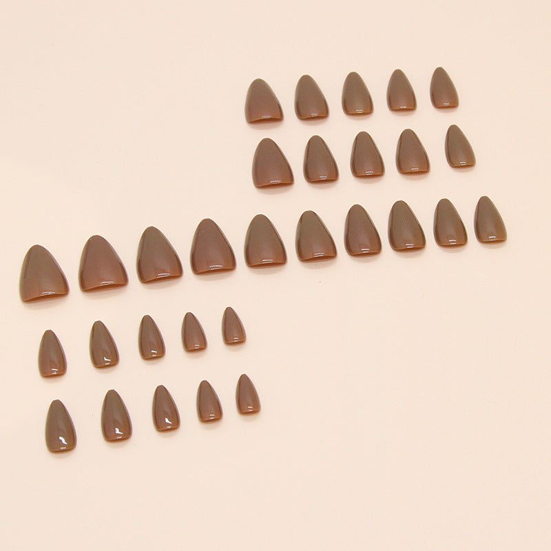 Minimalist Light Brown Short Almond Detachable Fake Nails