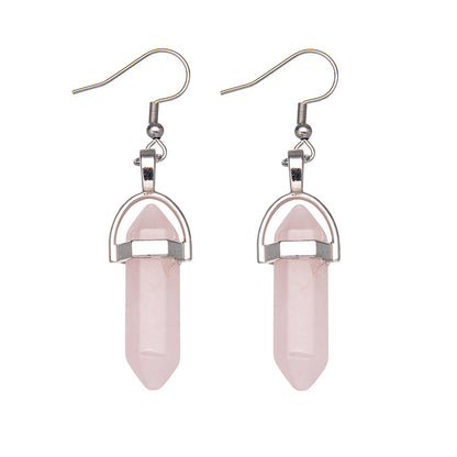 Crystal Hexagonal Column Pendant Stainless Steel Earrings