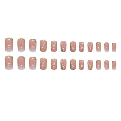 Medium-Length Gradient Glitter Heart Fake Nails