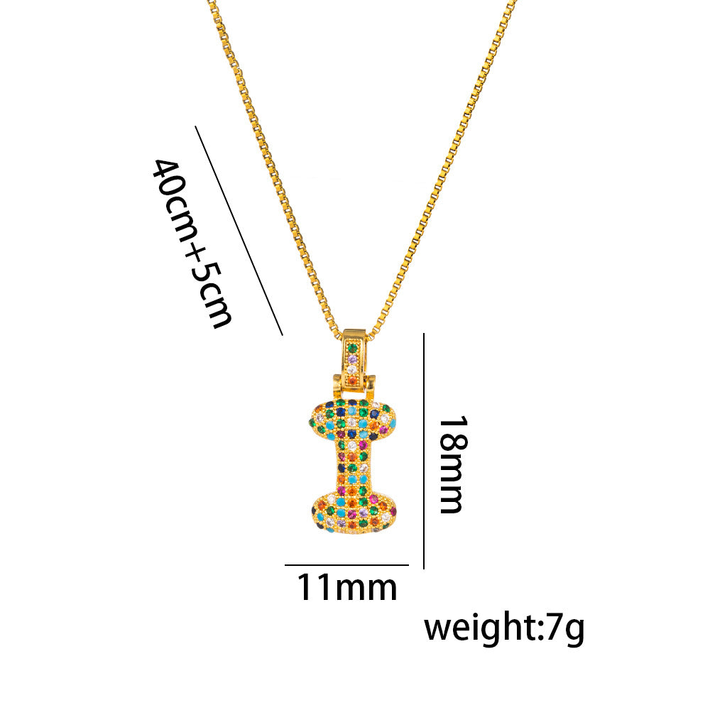 Colorful Zircon Letter Pendant Necklace for Amazon