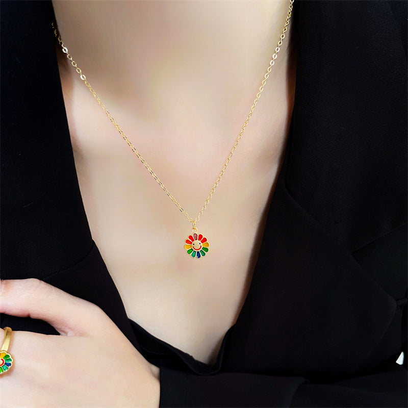 Colorful smiley face sun flower necklace