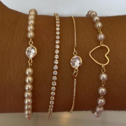 Vintage Pearl and Diamond Bracelet Set 4 Pieces