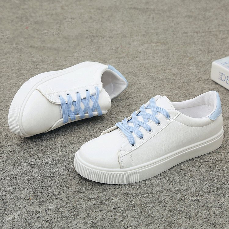 Little white shoes round head lace-up women's shoes