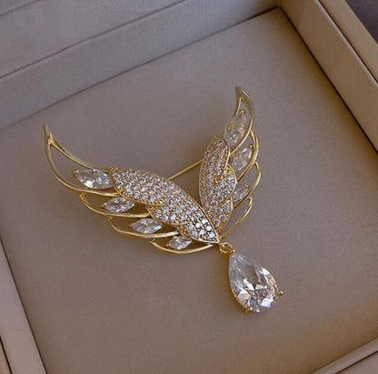 Wings Water Drop Flash Diamond Brooch