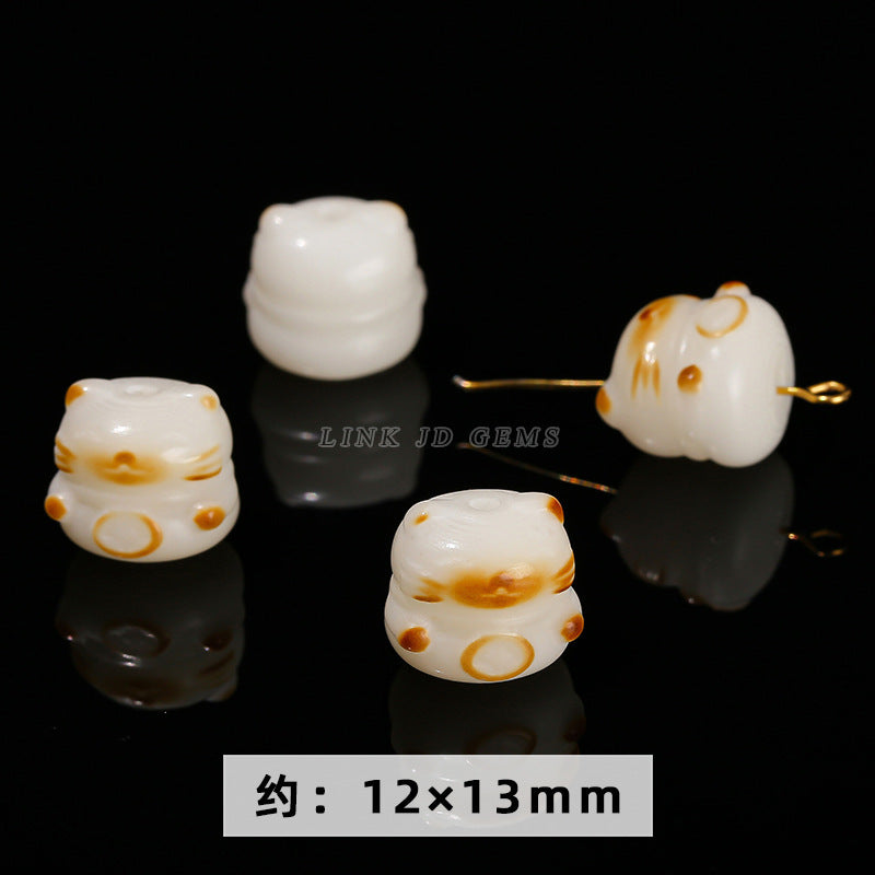 White Jade Bodhi Cat Claw Through Hole Loose Beads