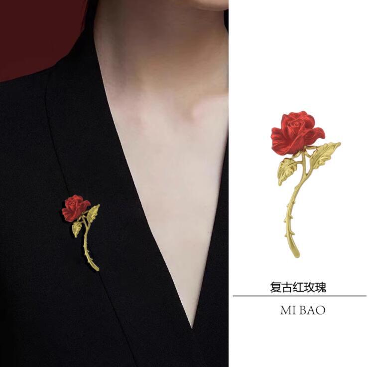 French Red Rose Brooch