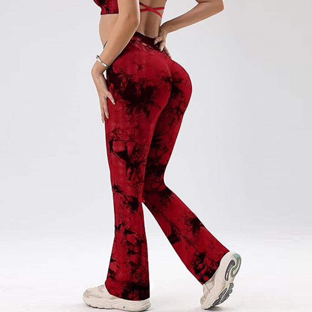 Hip lift tie-dye sports flared pants yoga clothes