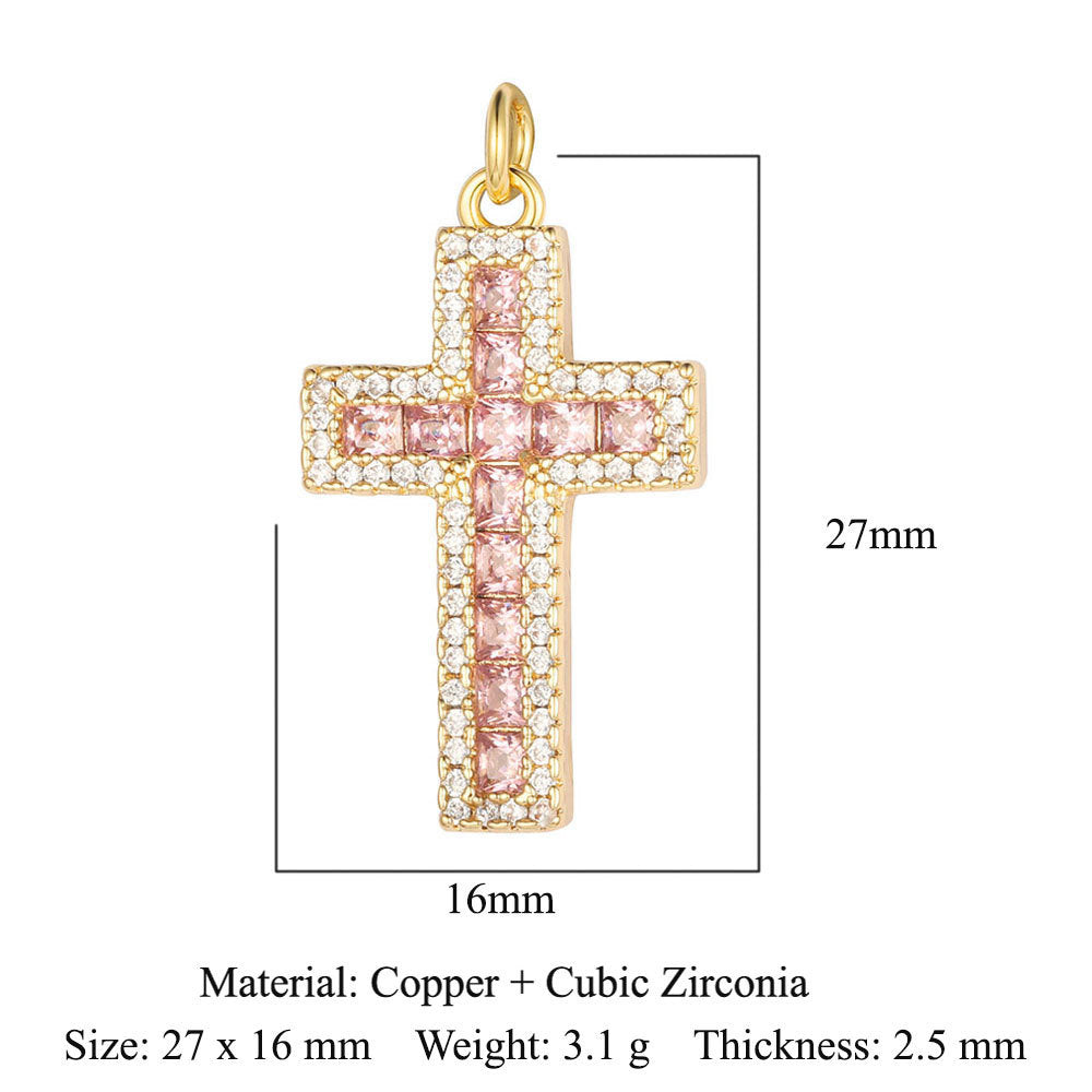 Cross jadeite copper zircon pendant.