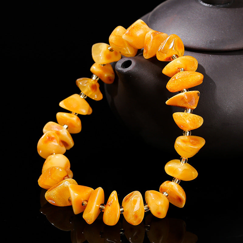 Natural old beeswax with rough stone bracelet