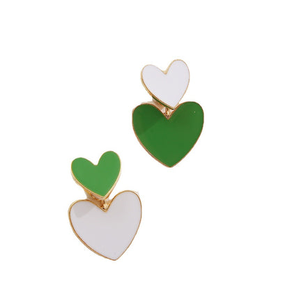 Green Double Heart Earrings