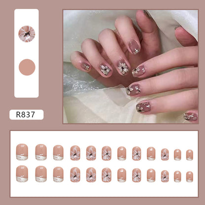 Camellia Flower Autumn Winter Short Round Nails