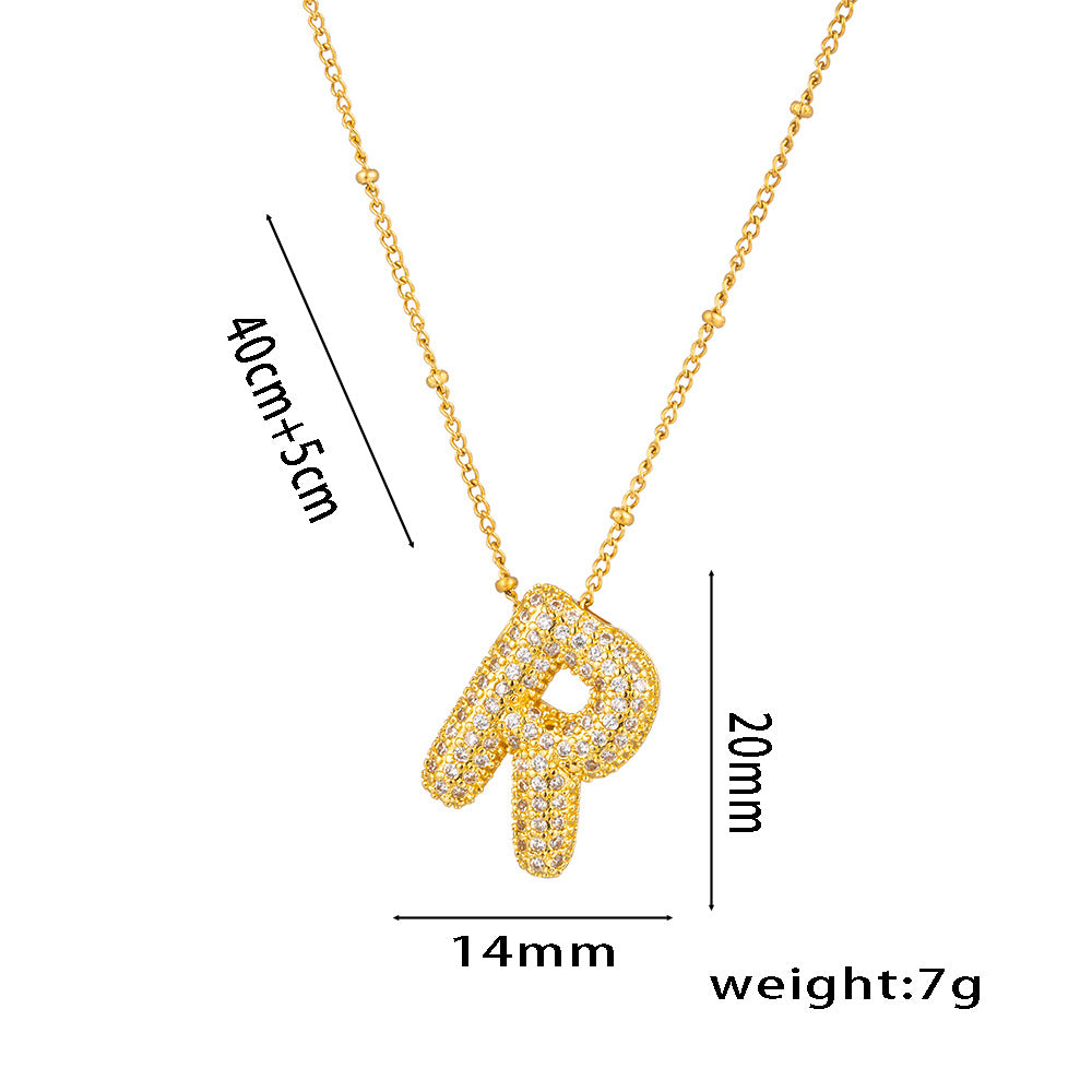 Hip-Hop Ice Sugar Zircon Quartz Letter Pendant American INS Fashion Necklace