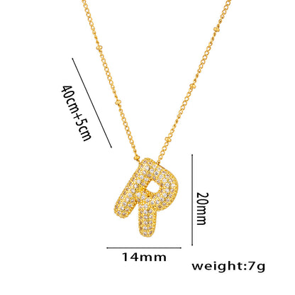 Hip-Hop Ice Sugar Zircon Quartz Letter Pendant American INS Fashion Necklace