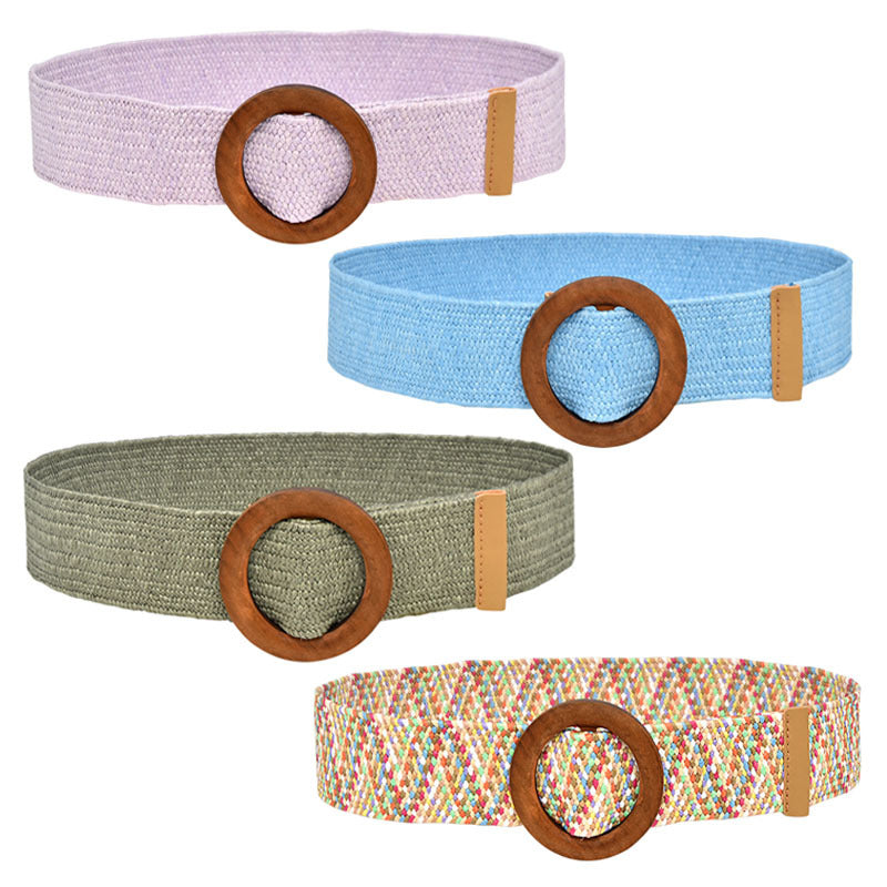 5CM wood buckle braided elastic belt