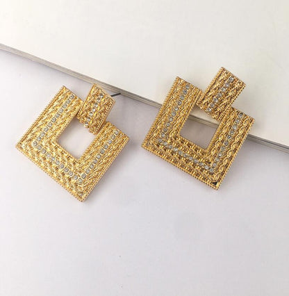 Geometric Square Diamond Retro Earrings