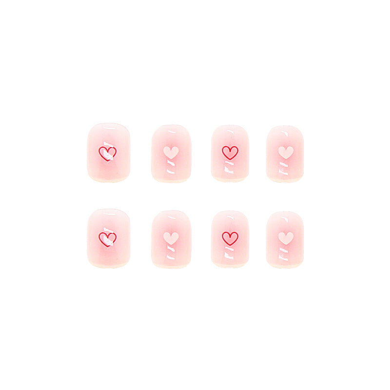 Short Pink Transparent Heart Wearable Nail Stickers