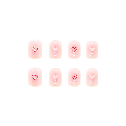 Short Pink Transparent Heart Wearable Nail Stickers