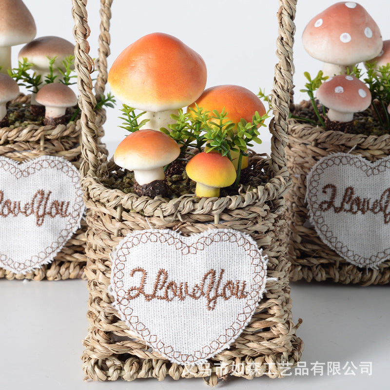 Simulation straw basket mushroom bonsai