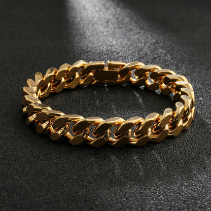 Hip Hop Cuban Chain Bracelet Men's Gold 11mm Encrypted