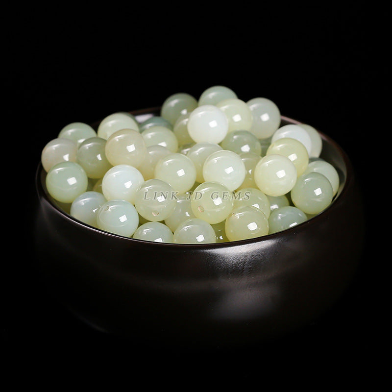 Hetian jade half-hole round beads handmade loose beads