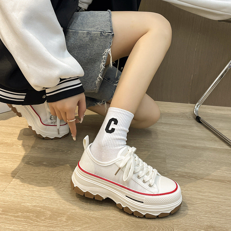 Thick-soled white shoes, breathable casual sports shoes