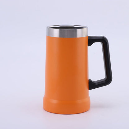 24Oz Double Layer Stainless Steel Handle Beer Mug