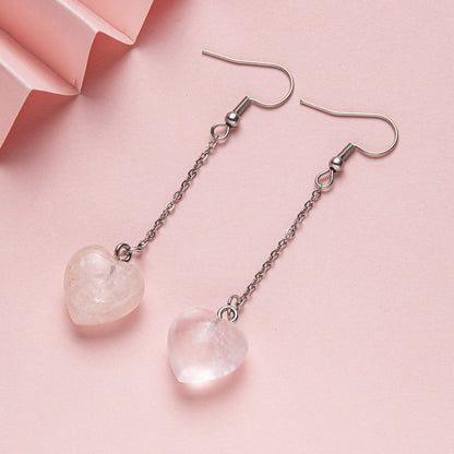 Crystal long 15MM peach heart stainless steel earrings