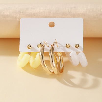 Resin earrings C-shaped earrings 3-piece set