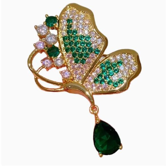 Emerald Full Diamond Butterfly Brooch