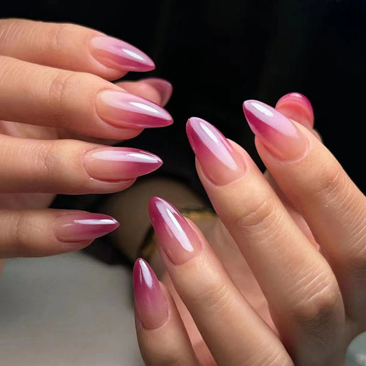 Gradient Magenta Almond Fake Nails