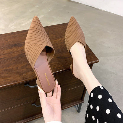 pointed thick heel single shoes women