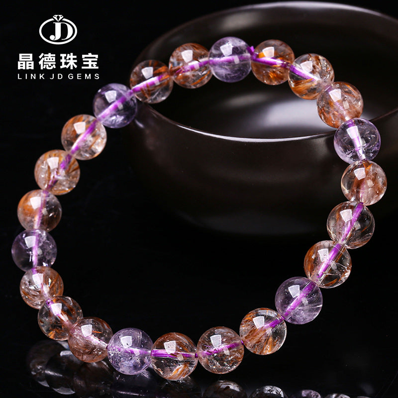 Pulsera de cristal de titanio morado natural para mujer, cristal para el cabello permeable al hielo 