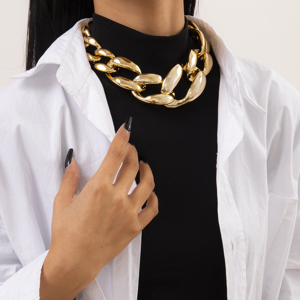 Hip hop button exaggerated single-layer necklace