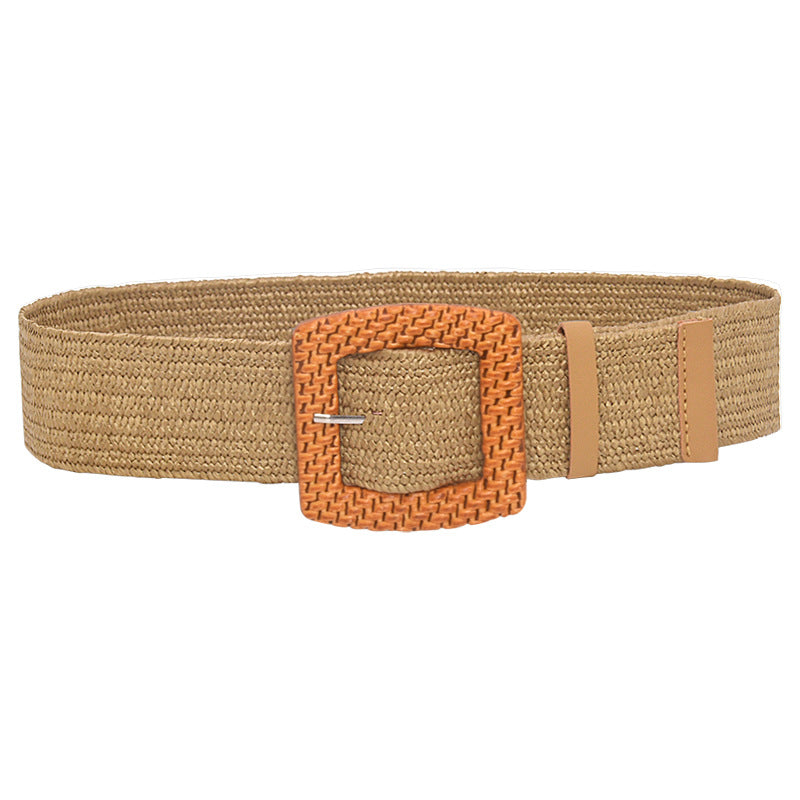 Wooden square buckle belt wide belt