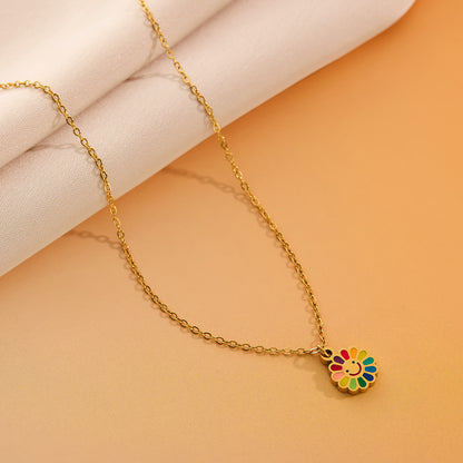 Colorful smiley face sun flower necklace