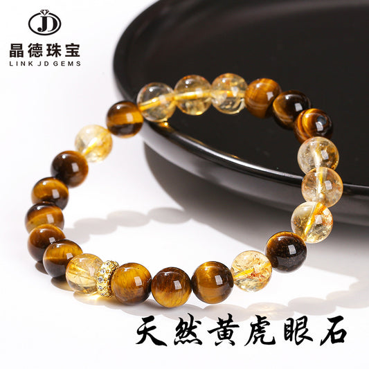 5A natural yellow tiger stone and yellow tower wafer bead bracelet.