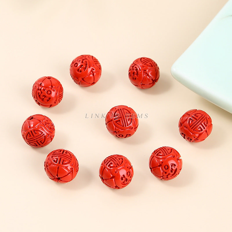 Red cinnabar lucky character ancient dragon ball round ball loose ball