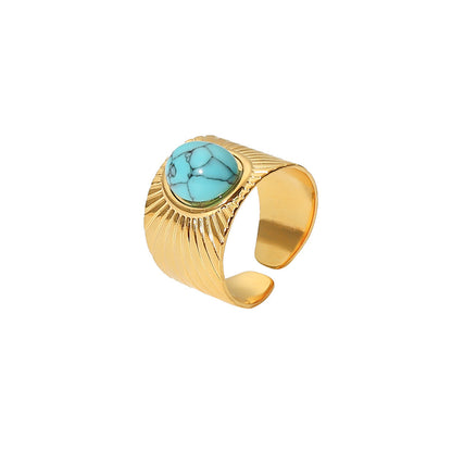 Anillo ajustable abierto con logotipo en espiral de color turquesa 