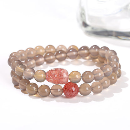 Grey agate strawberry crystal Pixiu double ring bracelet